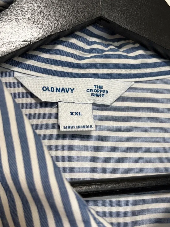 Old Navy Cropped Button Up Shirt Size XXL Blue and White Stripped - Picture 3 of 5